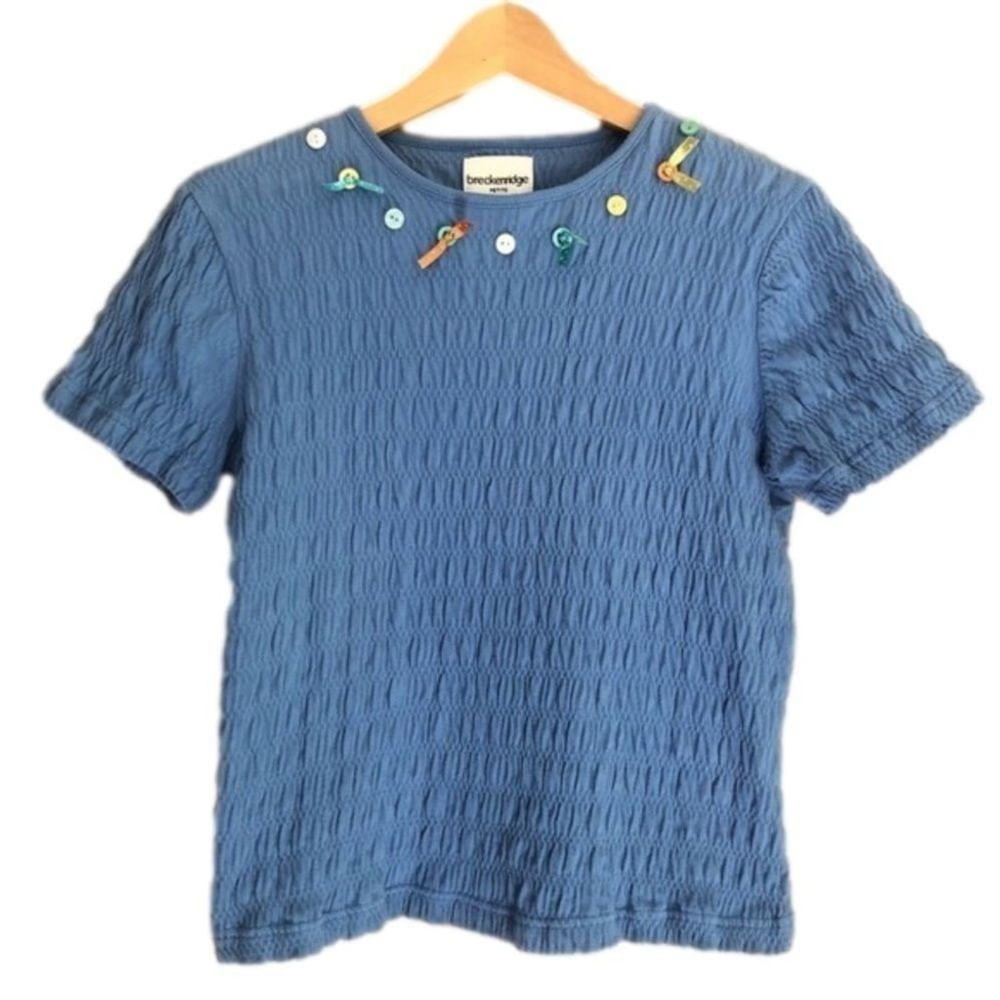 Vintage Breckinridge Petite button trim smocked tee size SP